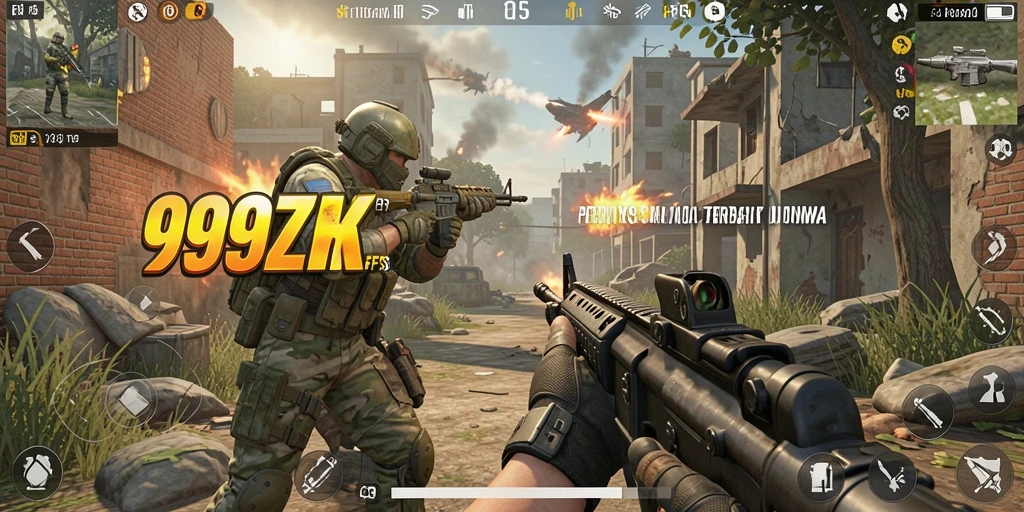 Gameplay menegangkan dalam 999ZK dengan aksi FPS seru.
