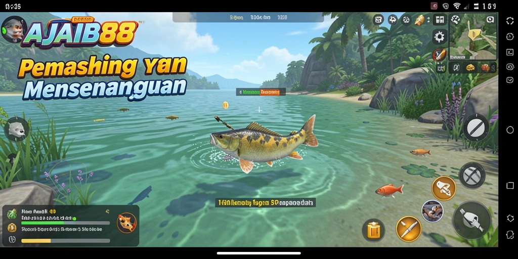 Tampilan gameplay AJAIB88 dengan beragam lokasi memancing.