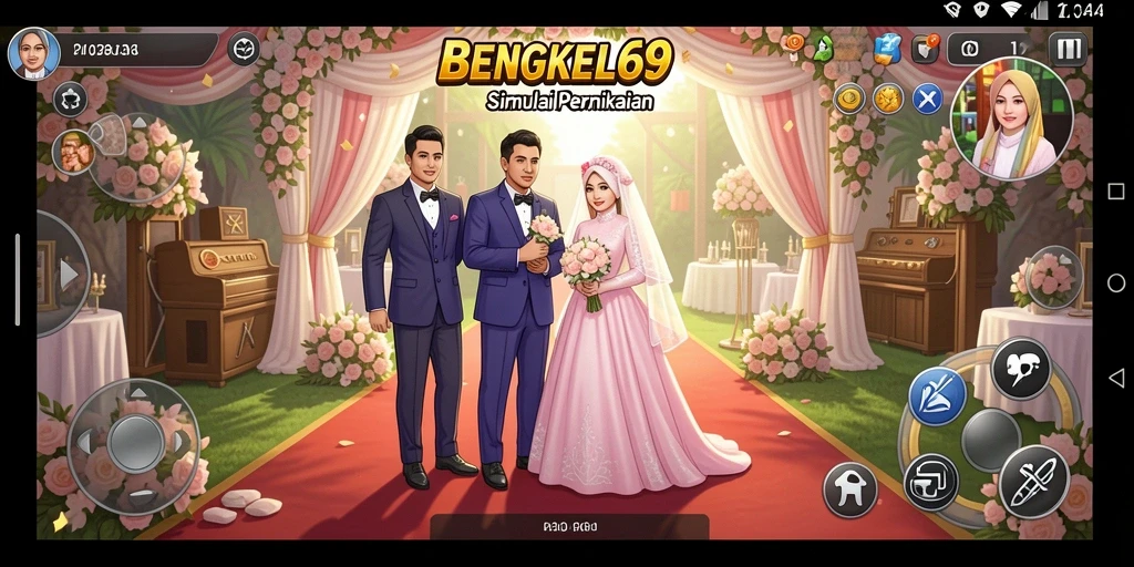 Gameplay unik BENGKEL69 dengan tema pernikahan yang menarik.