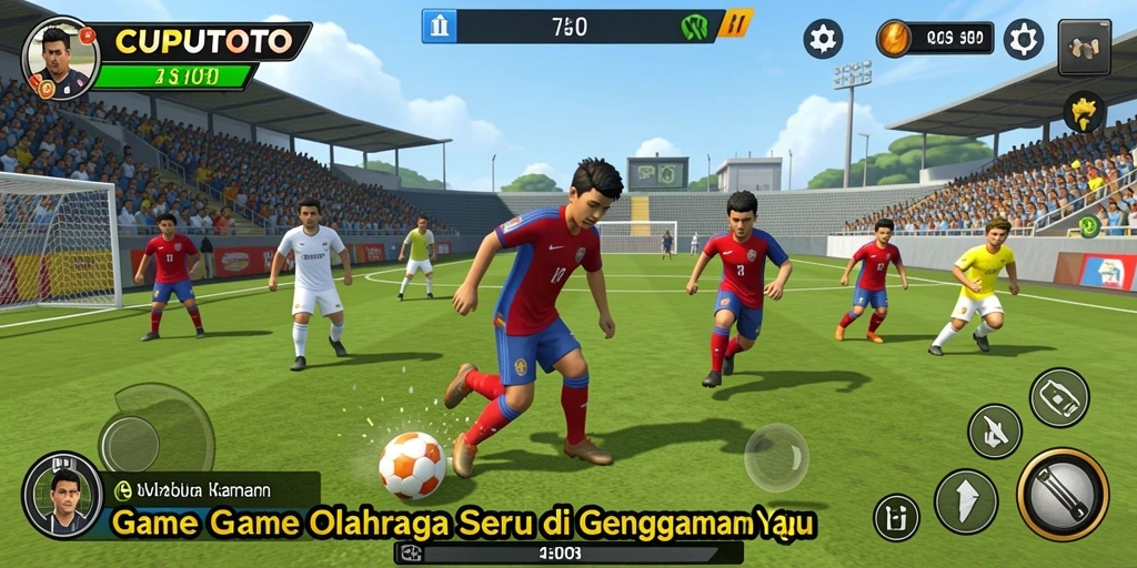 Tangkapan layar gameplay CUPUTOTO yang menampilkan pertandingan olahraga yang intens.