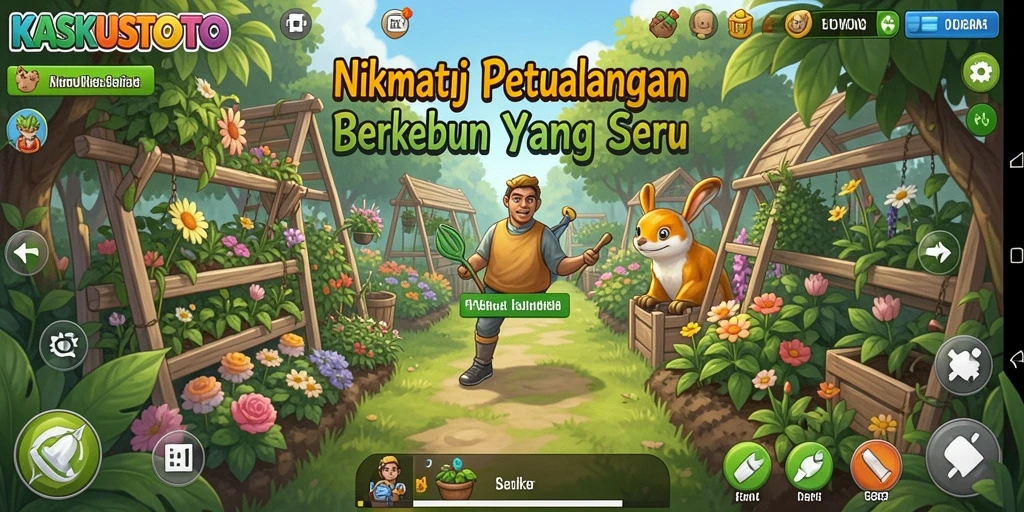 Gambar gameplay KASKUSTOTO yang seru dengan kebun penuh warna.