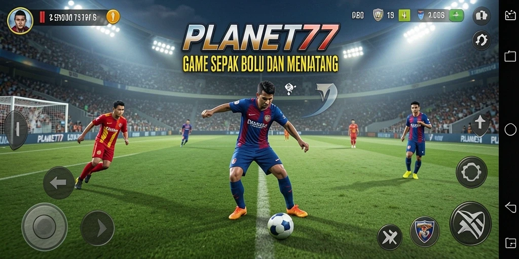 Tampilan permainan <strong>PLANET77</strong> dengan aksi sepak bola yang dinamis.